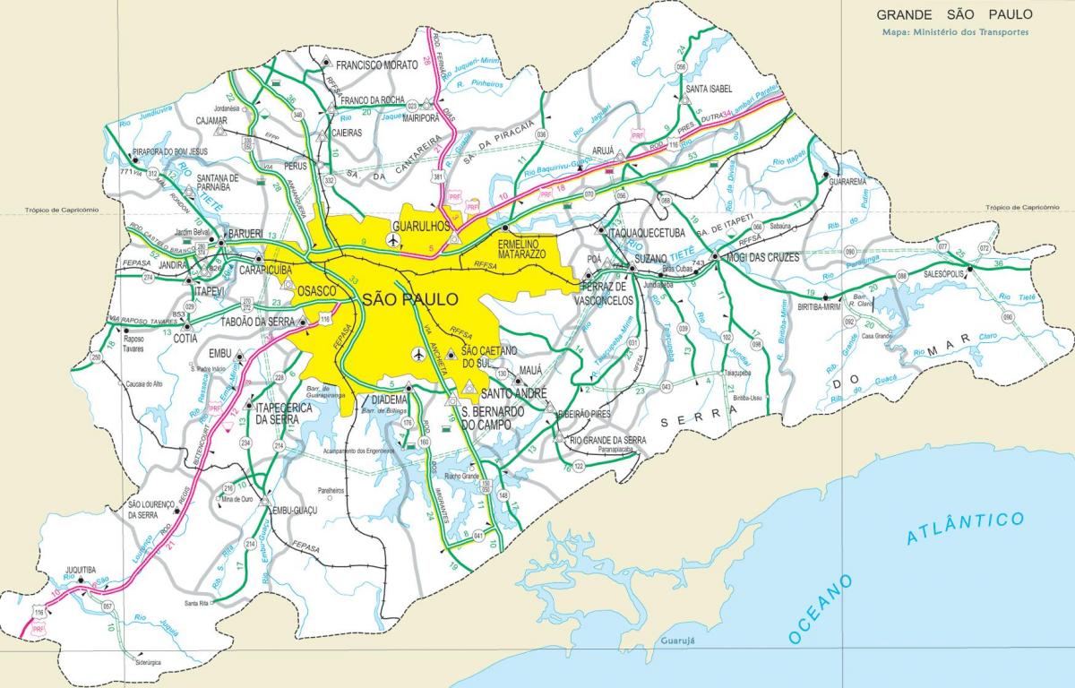 Mapa autobide kanpoaldean São Paulo