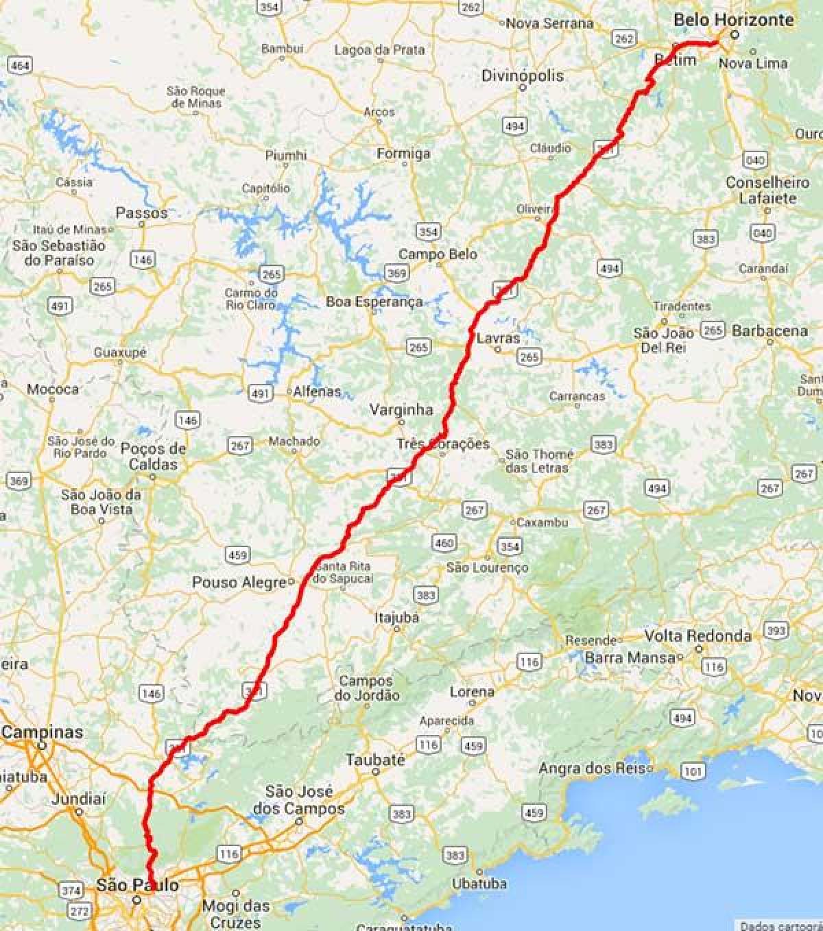 Mapa Fernão Dias autopista - BR 381