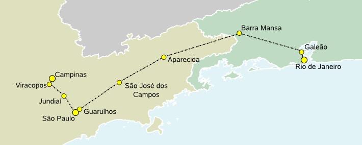 Mapa abiadura handiko trena São Paulo