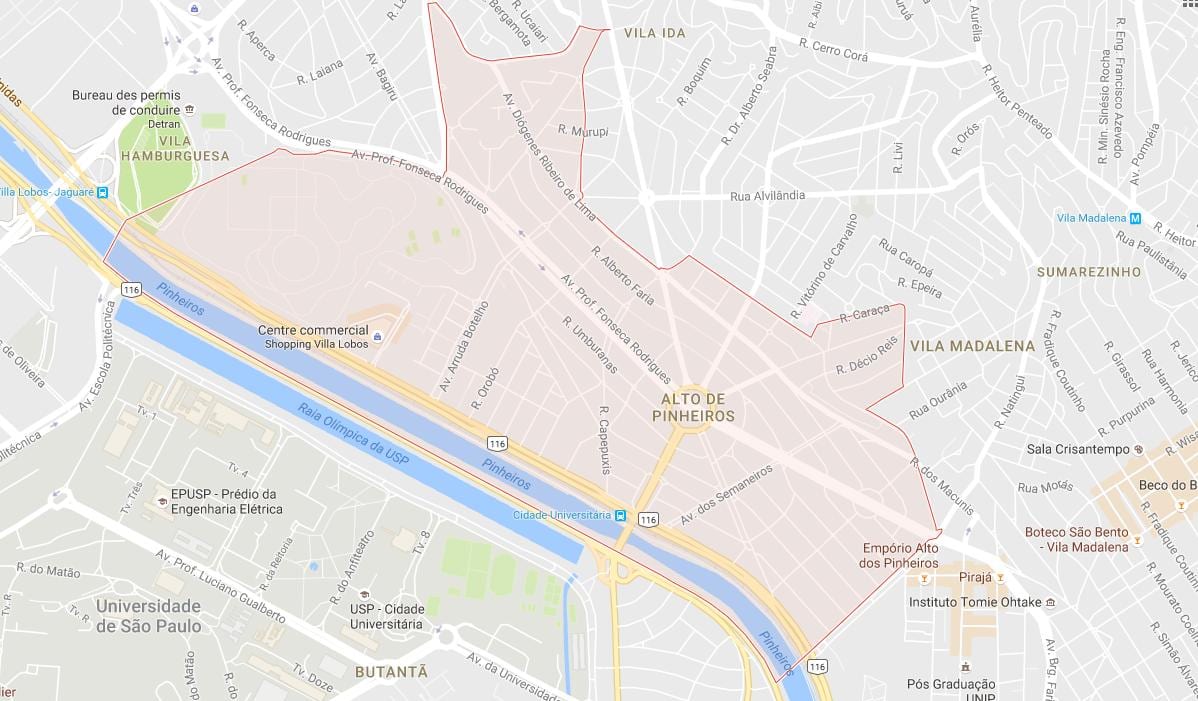Mapa Alto de Pinheiros São Paulo