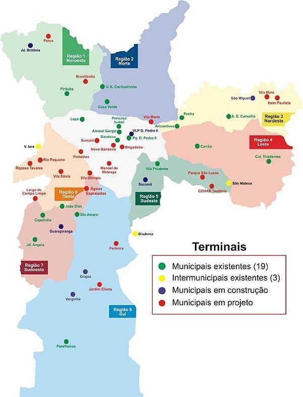 Mapa terminalak autobus São Paulo