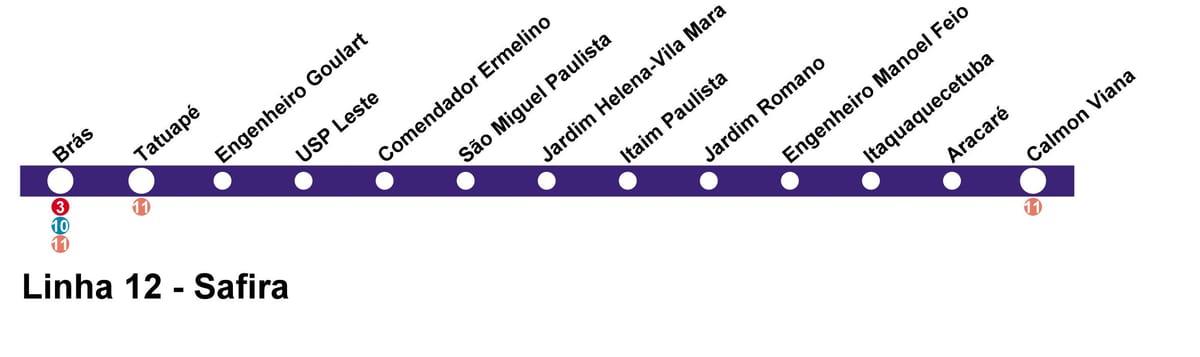 Mapa CPTMRENTZAKO São Paulo - Line 12 - Zafiro