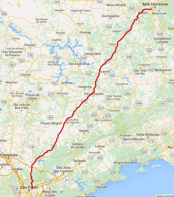 Mapa Fernão Dias autopista - BR 381