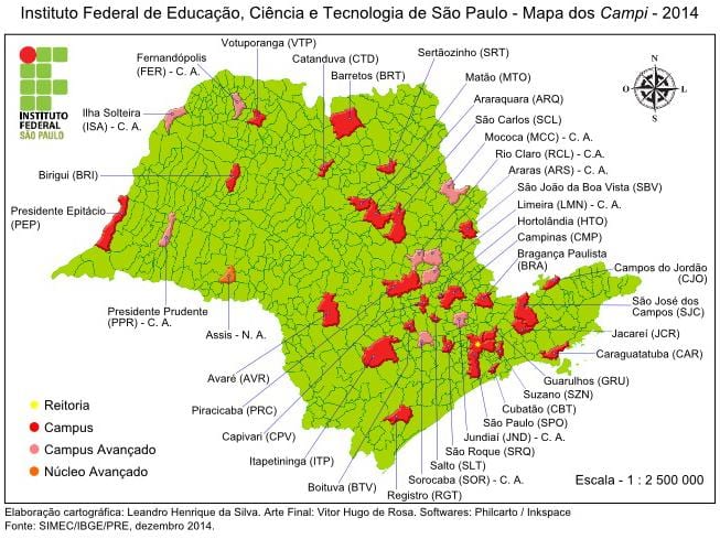 Mapa institutu Federalak São Paulo - IFSP