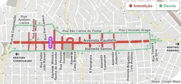 Mapa Paulista avenue São Paulo