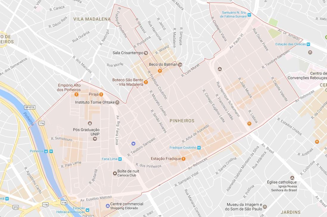 Mapa Pinheiros São Paulo