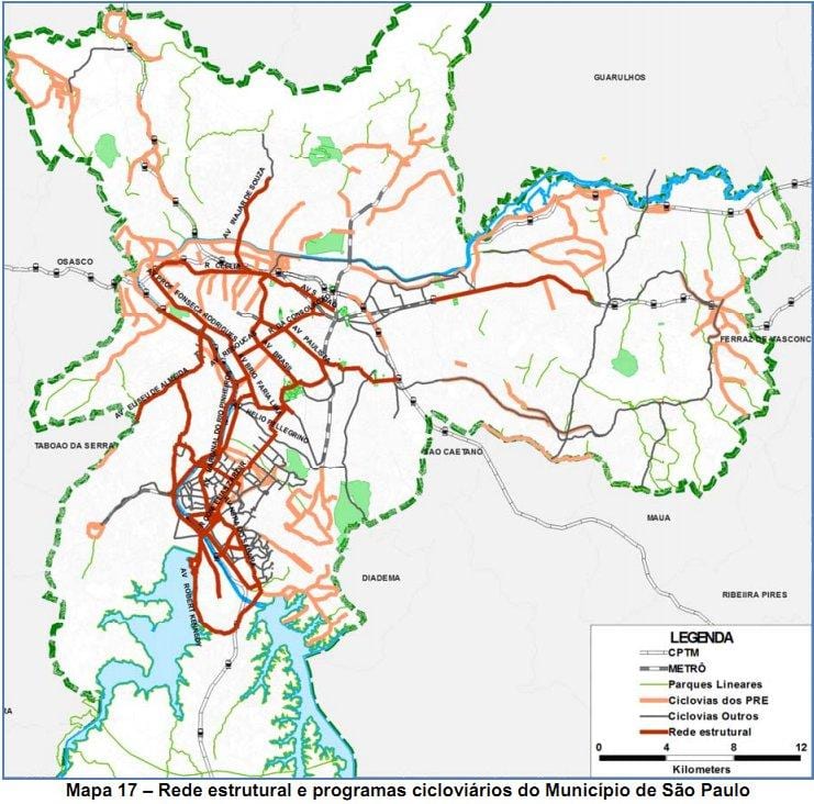 Mapa São Paulo txirrindularitza bidea