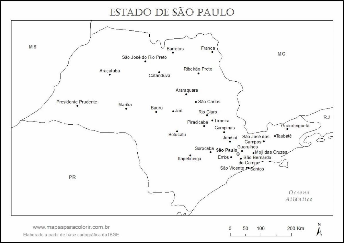 Mapa São Paulo birjina - hiri nagusiak