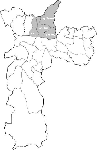 Mapa zona Nordeste São Paulo